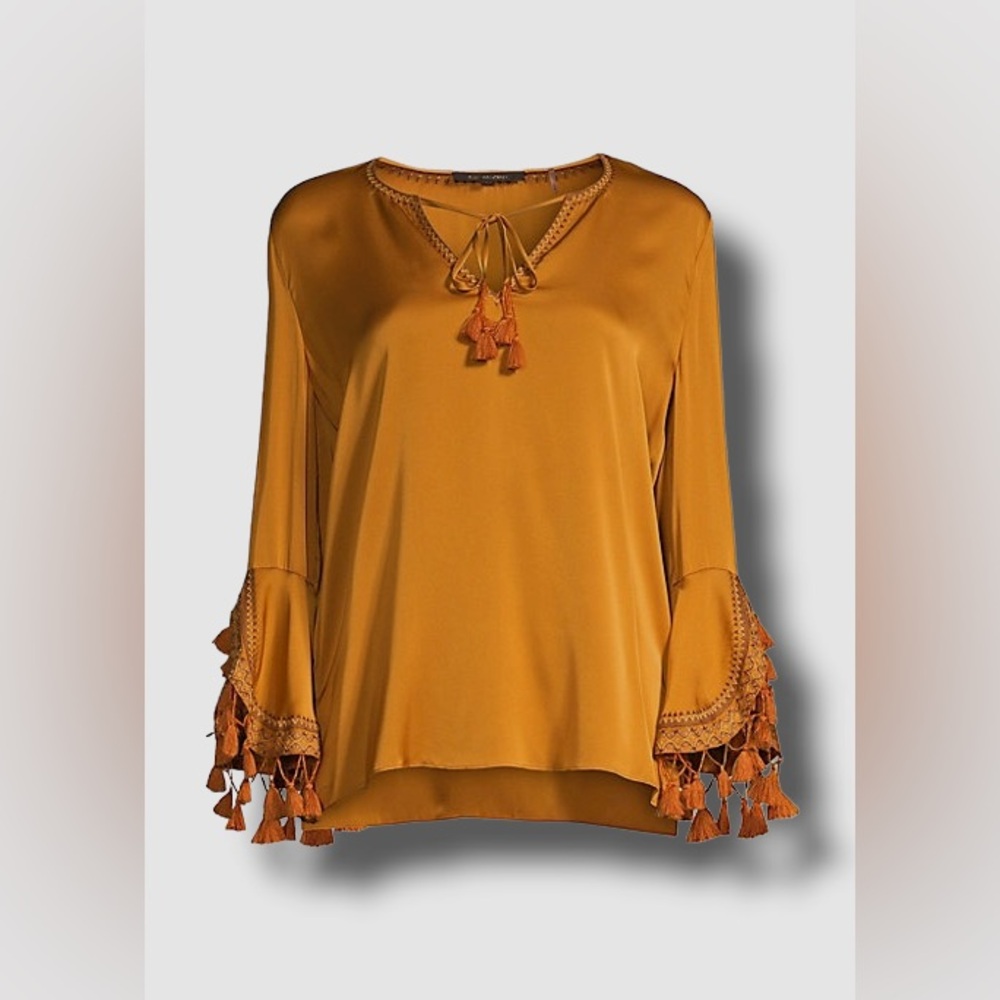Women's Mustard Tassel V-Neck Blouse